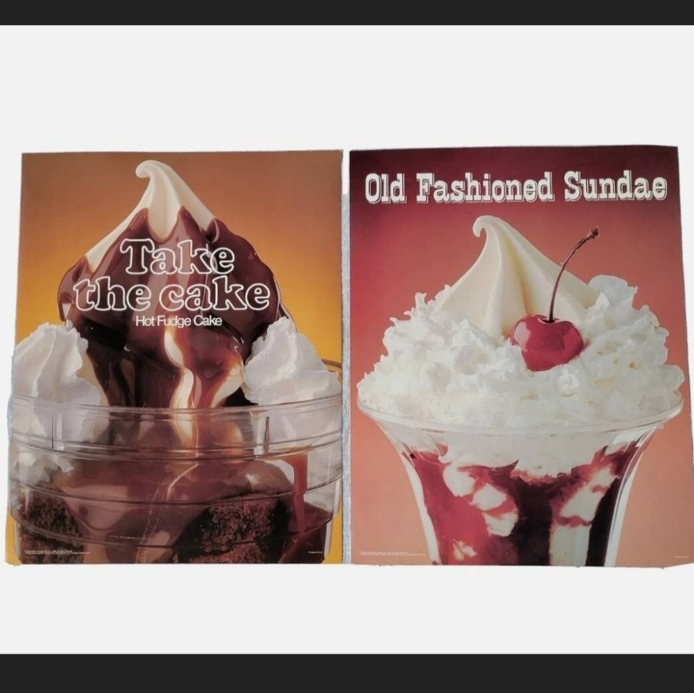 2 Vintage Tastee Freez 1980 Ice Cream Cake Sundae Advertising Poster Banner Sign